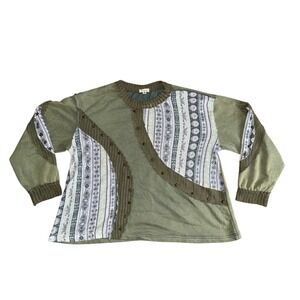 POL Mixed Media Sweatshirt Womens Medium Green Boho Patchwork Studded Excellent
